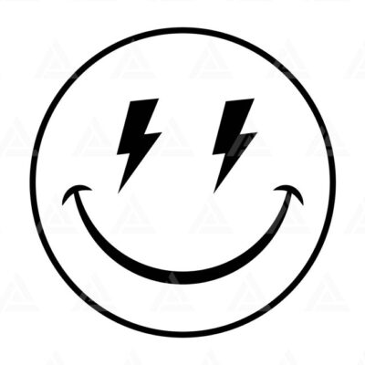 1001 Happy Face Svg Lightning Bolt Eyes Svg Positive Retro Happy Face PNG Good Vibes Only Cut File Cricut Silhouette Png Pdf Vector