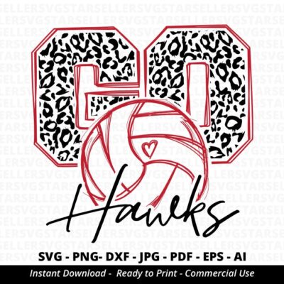 1177 Go Hawks Volleyball svg Leopard Hawks svg Volleyball Mom svg Hawks svg Hawks Mascot svg School Spirit Shirts Hawks Cheer Hawks Mom Cricut