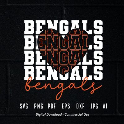 1328 Stacked Bengals SVG Bengals Mascot svg Bengals svg Bengals School Team svg Bengals Cheer svg School Spirit svg Bengals Heart svg