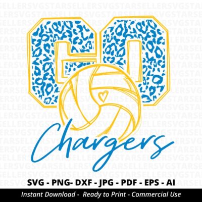 1401 Go Chargers Volleyball SVG Chargers svg Leopard Chargers Chargers Mascot svg Chargers Pride svg School Spirit svg Volleyball Mom svg Cricut