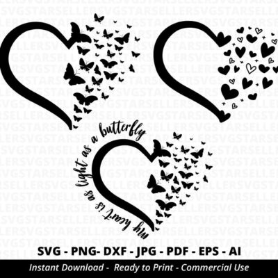 1431 3 Pack Heart SVG Butterfly Heart svg Butterfly svg Heart svg Heart Bundle svg Butterfly Bundle svg My Heart is as Light as Butterfly Cricut