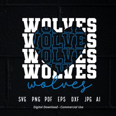 1580 Stacked Wolves SVG Wolves Mascot svg Wolves svg Wolves School Team svg Wolves Cheer svg School Spirit svg Wolves Heart svg