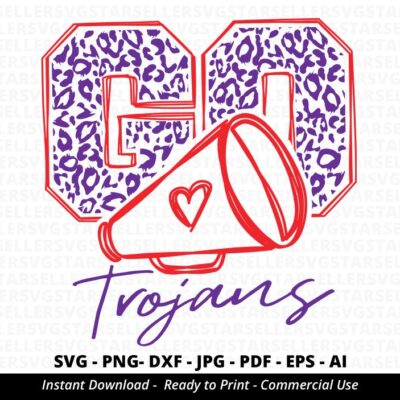 1631 Go Trojans Leopard SVG Trojans Cheer svg Trojans Mascot svg Cheer Little Mom Team Mascot School Team svg School Spirit Cricut Silhouette