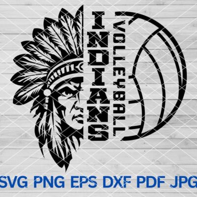 21565 High School Indians Volleyball svg Indian Chief Headdress SVG Indians svg Indian svg Indians mascot svg School Pride svg Indians Cheer