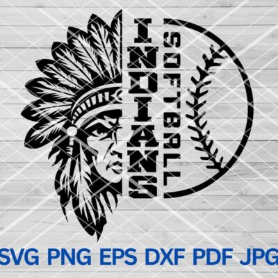 21576 High School Indians Softball svg Indian Chief Headdress SVG Indians svg Indians mascot svg School Pride svg Indians Cheer Softball svg