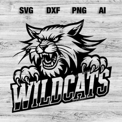 23047 Wildcats School Sport Team Logo SVG PNG PDF Ai Dxf File Baseball Basketball Football Soccer Design Cameo Cricut Instant Download