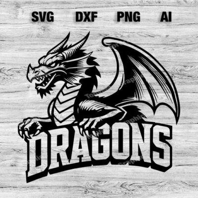 23055 Dragons Sport Team Logo SVG PNG Dxf Ai File Baseball Basketball Football Soccer Wolf Design Cameo Cricut Instant Download