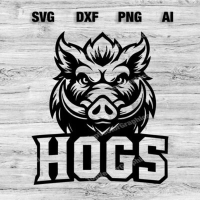 23076 Hogs Sport Team Logo SVG PNG Dxf Ai File Baseball Basketball Football Soccer Design Cameo Cricut Instant Download