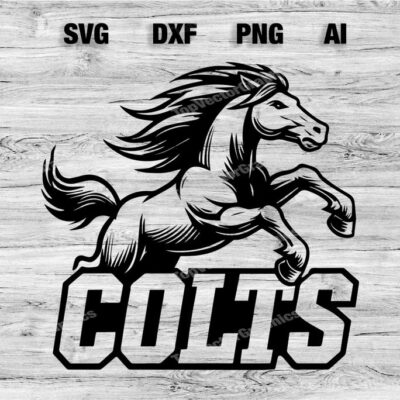 23079 Colts School Sport Team Logo SVG PNG PDF Ai Dxf File Baseball Basketball Football Soccer Design Cameo Cricut Instant Download