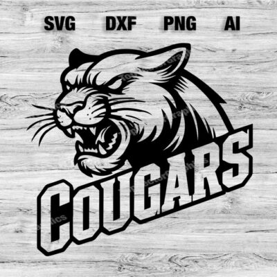 23082 Cougars School Sports Team Logo SVG PNG Dxf Ai File Football Baseball Basketball Soccer T shirt Design Cameo Cricut Instant Download