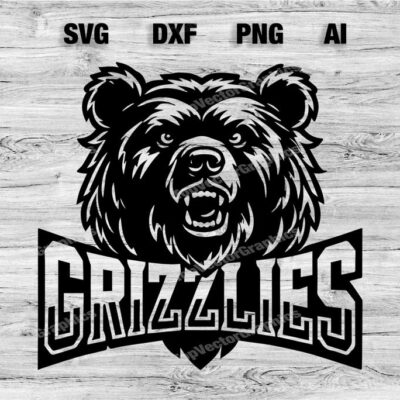 23093 Grizzlies Sport Team Logo SVG PNG Dxf Ai File Baseball Basketball Football Soccer Design Cameo Cricut Instant Download