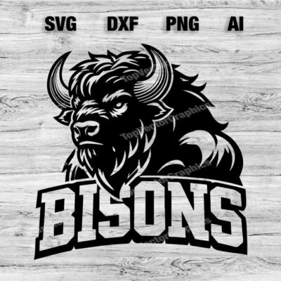 23104 Bisons Sport Team Logo SVG PNG Dxf Ai File Baseball Basketball Football Soccer Design Cameo Cricut Instant Download