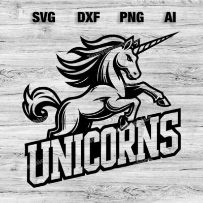 23107 Unicorns Sport Team Logo SVG PNG Dxf Ai File Baseball Basketball Football Soccer Design Cameo Cricut Instant Download