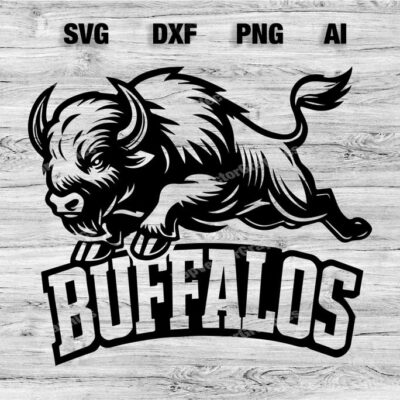 23109 Buffalos Sport Team Logo Black and White SVG PNG Dxf Ai File Baseball Basketball Football Soccer Design Cricut Instant Download