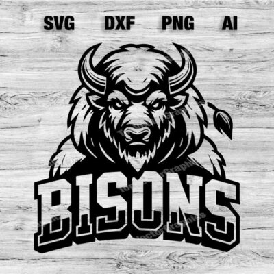 23121 Bisons Sport Team Logo SVG PNG Dxf Ai File Baseball Basketball Football Soccer Design Cameo Cricut Instant Download