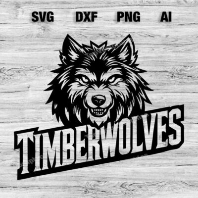 23136 Timberwolves Sport Team Logo SVG PNG Dxf Ai File Baseball Basketball Football Soccer Wolf Design Cameo Cricut Instant Download