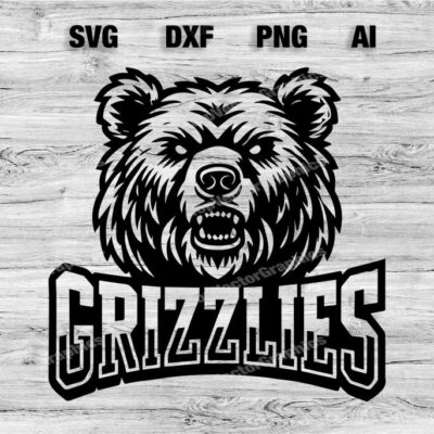 23147 Grizzlies Sport Team Logo SVG PNG Dxf Ai File Baseball Basketball Football Soccer Design Cameo Cricut Instant Download