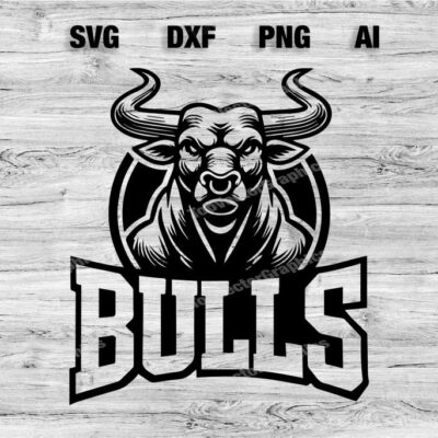 23191 Bulls School Sport Team Logo SVG PNG PDF Ai Dxf File Baseball Basketball Football Soccer Design Cameo Cricut Instant Download