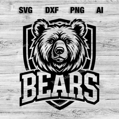 23218 Bears School Sport Team Logo SVG PNG PDF Ai Dxf File Baseball Basketball Football Soccer Design Cameo Cricut Instant Download