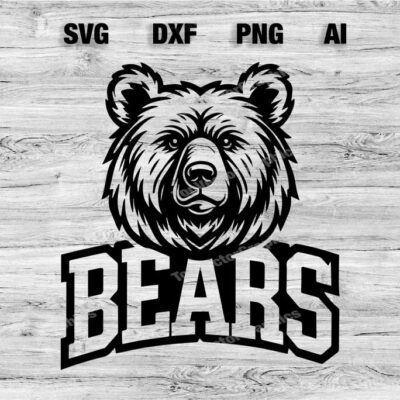 23220 Bears School Sport Team Logo SVG PNG PDF Ai Dxf File Baseball Basketball Football Soccer Design Cameo Cricut Instant Download