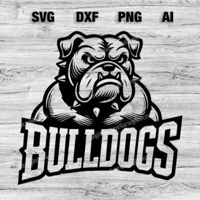 23255 Bulldogs School Sport Team Logo SVG PNG PDF Ai Dxf File Baseball Basketball Football Soccer Design Cameo Cricut Instant Download