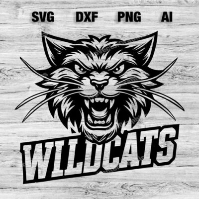 23282 Wildcats School Sport Team Logo SVG PNG PDF Ai Dxf File Baseball Basketball Football Soccer Design Cameo Cricut Instant Download