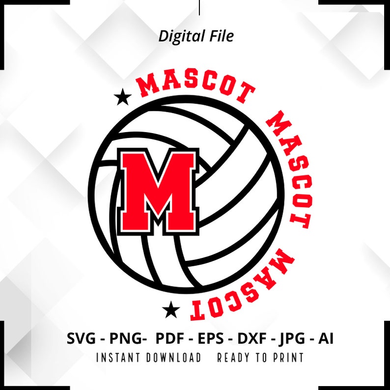 266 Custom School Team Mascot svg Personalized Your Team Volleyball Mascot Custom Mascot Volleyball Custom Custom Text Cut File