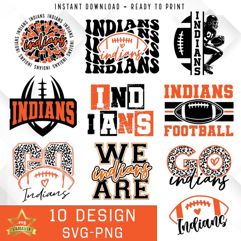 287 Indians Bundle SVG PNG Indians Football Bundle svg Bundle svg Football Bundle Sports Team Svg Digital Cut File Instant Download