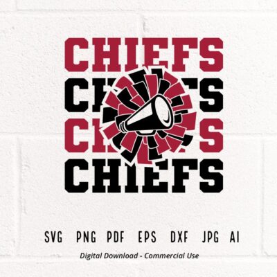 2928 Chiefs Cheer SVG PNG Chiefs Mascot svg Stacked Chiefs svg Chiefs Shirt School Spirit svg Cheer Megaphone Chiefs Pom pom SVG for Shirts