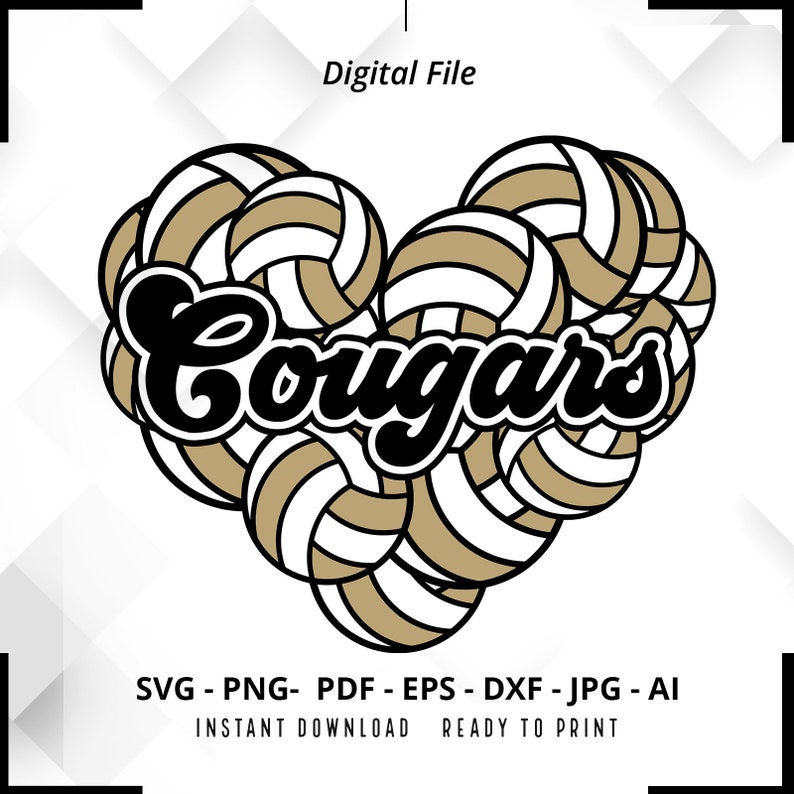 342 Cougars Heart SVG PNG Cougars svg Cougars Volleyball svg Heart Designs Mascot Volleyball Mom svg Cougars Cheer svg Cougars Shirt svg