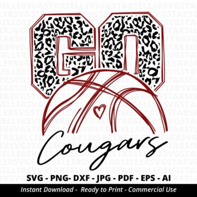 425 Go Cougars Basketball SVG Leopard Go Cougars svg Basketball Mom svg Cougars Mascot svg School Spirit Cougars Cheer Cricut Silhouette