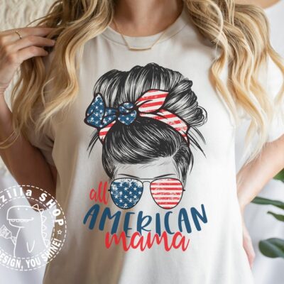 549 Mom SVG Mama PNG American Mama SVG American Flag Svg Messy Bun Png Digital Download Mom Life Clipart T Shirt Hair Sunglasses Cut File