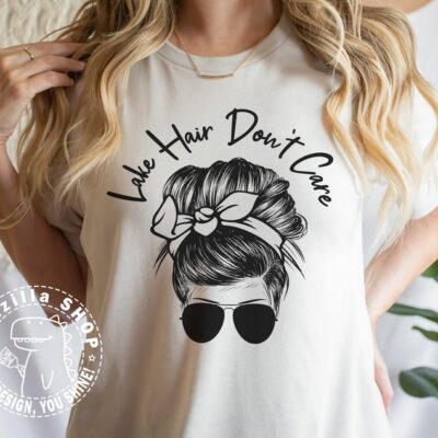 562 Lake Hair Dont Care SVG American Mom SVG Messy Bun Svg Digital Download Mom Life Clipart T Shirt PNG Hair Sunglasses Cut File for Cricut