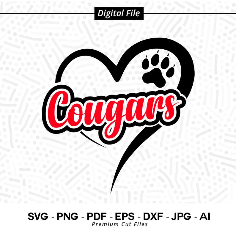 578 Cougar Svg Png Cougars Svg Png Heart Love Cougars Cougar Paw Cougars Cheer Cougar Mom Cut File Instant Download Sublimation PNG