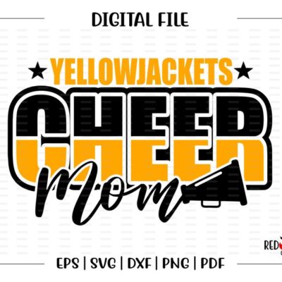 6303 Cheer Mom svg Yellowjacket Cheer Yellowjacket cheer Mom cheerleading svg dxf eps png pdf sublimation cut file htv clipart design