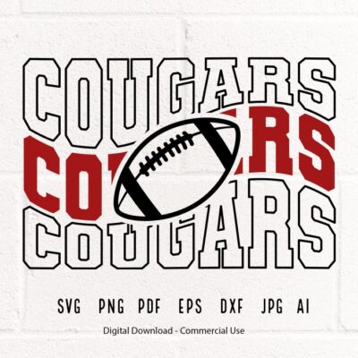 645 Cougars Football SVG PNG Cougars Mascot svg Cougars svg Cougars School Team svg Cougars Cheer svg Stacked Cougars School Spirit