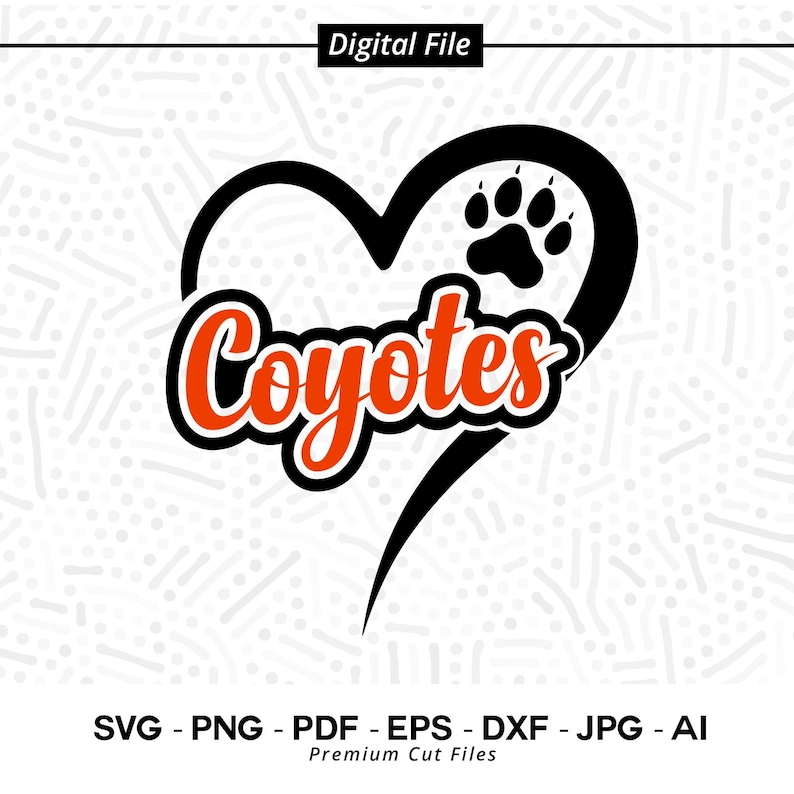 805 Coyote Svg Png Coyotes Svg Png Heart Love Coyotes Coyote Paw Coyotes Cheer Coyote Mom Cut File Instant Download Sublimation PNG