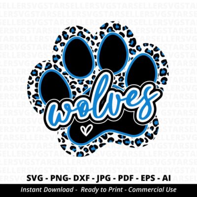 827 Wolves Paw SVG PNG Wolves svg Leopard Wolves Paw svg Wolves Cheer svg Wolves Mascot svg Wolves Mom svg Football Mama svg Cricut Sublimation