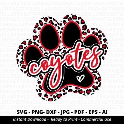 872 Coyotes Paw SVG PNG Coyotes svg Leopard Coyotes Paw svg Coyotes Cheer svg Coyotes Mascot svg Football Mama svg Cricut Sublimation PNG