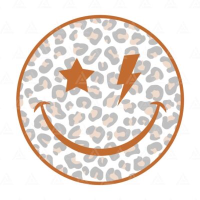 989 Leopard Happy Face Svg Lightning Bolt Eyes Svg Star Eyes Retro Cheetah Happy Face PNG Good Vibes Only Cut File Cricut Silhouette