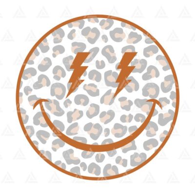 991 Leopard Happy Face Svg Lightning Bolt Eyes Positive Retro Happy Face PNG Good Vibes Only Cut File Cricut Silhouette Png Pdf Vector