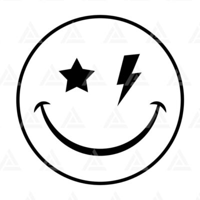 995 Happy Face Svg Lightning Bolt Eyes Svg Star Eyes Retro Happy Face PNG Positive Good Vibes Only Cut File Cricut Silhouette Png Pdf