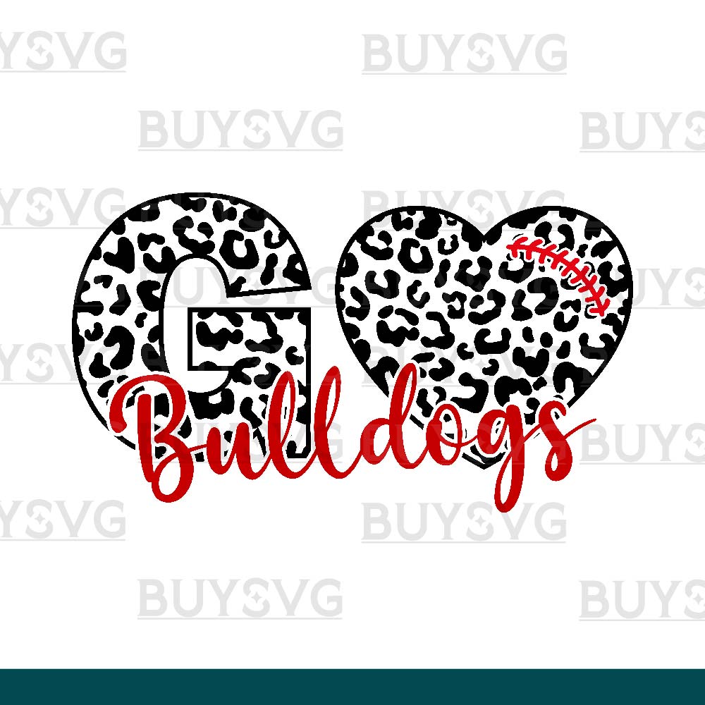 Bulldogs SVG PNG Digital file Download LEOPARD GO HEART FOOTBALL