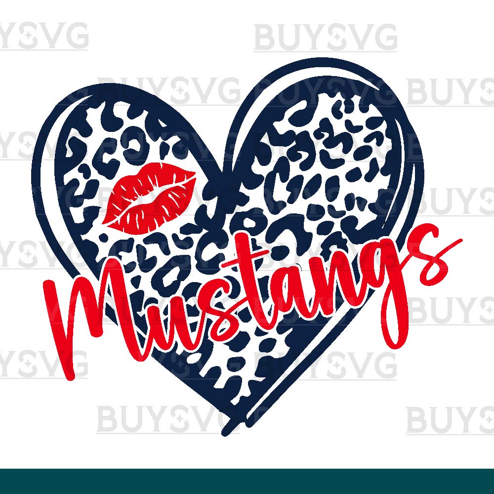 Mustangs SVG PNG Digital file Download LEOPARD HEART LIPS