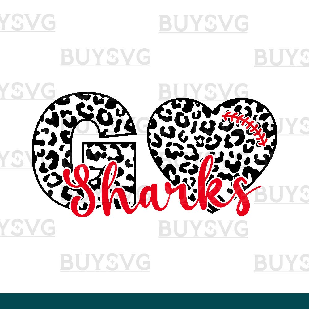 Sharks SVG PNG Digital file Download LEOPARD GO HEART FOOTBALL