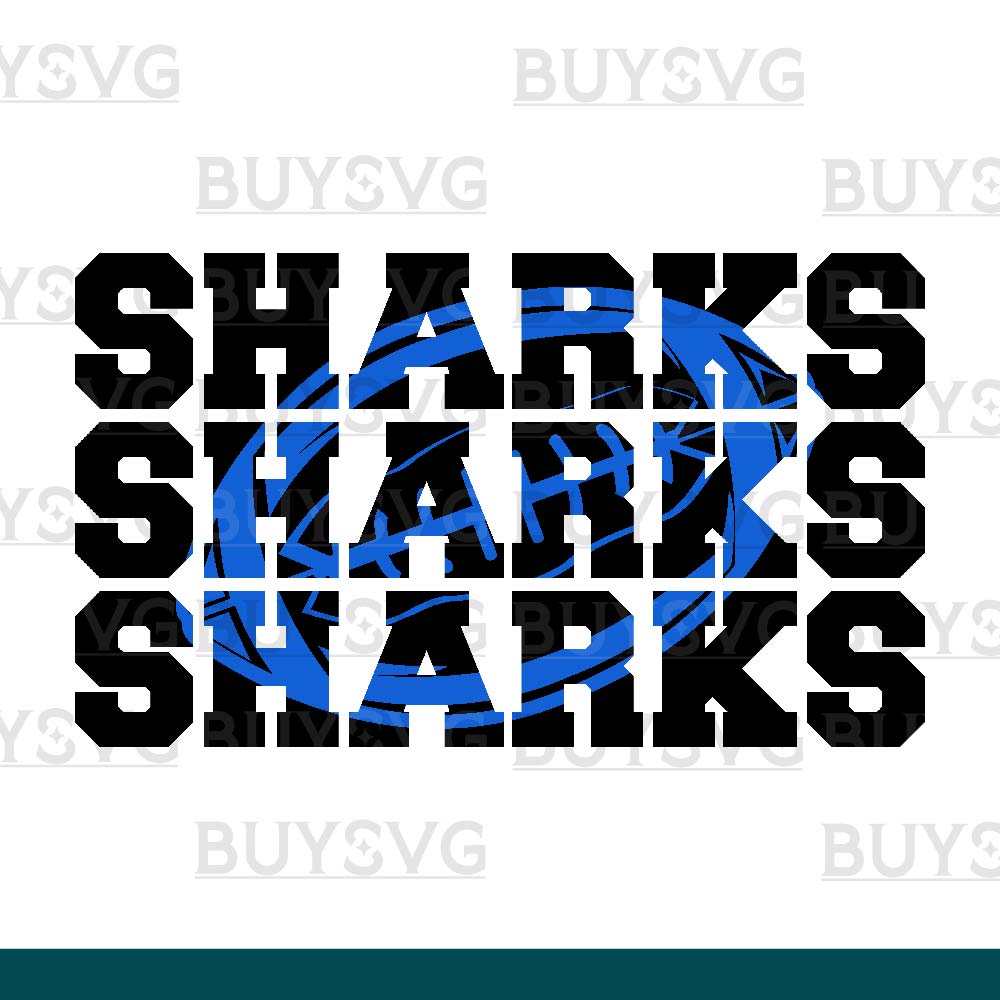 Sharks SVG PNG Digital file Download Stack 3 Football 1