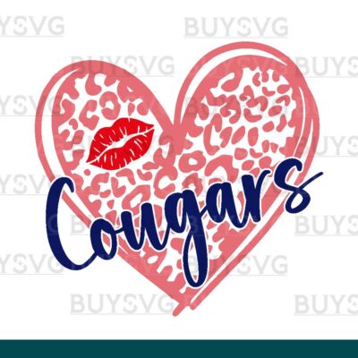 Cougars SVG PNG Digital file Download LEOPARD HEART LIPS